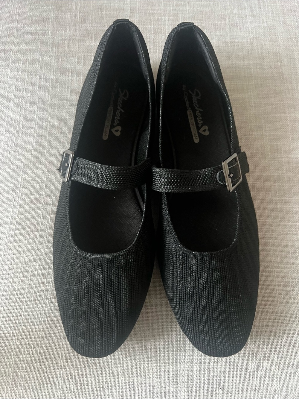 Skechers Black Knit Mary Jane Flats, women’s 8.5, office casual, dressy cushion